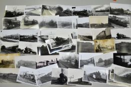 A QUANTITY OF POSTCARD SIZE BLACK & WHITE STEAM LOCOMOTIVE PHOTOGRAPHS, mainly B.R. era views,