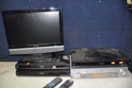 A GRUNDIG GU19WDT 19in TV with no remote (PAT pass and working) along with two Panasonic DMR-EX773