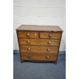 A GEORGIAN MAHOGANY CHEST OF TWO SHORT OVER THREE LONG DRAWERS, on bracket feet, width 110cm x depth