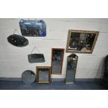 A SELECTION OF VARIOUS WALL MIRRORS, to include a rectangular gilt wood wall mirror, width 83cm