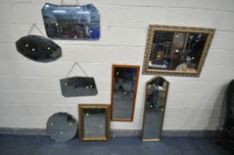 A SELECTION OF VARIOUS WALL MIRRORS, to include a rectangular gilt wood wall mirror, width 83cm