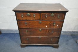 A GEORGIAN OAK CHEST OF TWO SHORT OVER THREE LONG DRAWERS, on bracket feet width 98cm x depth 56cm x