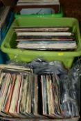 THREE TRAYS CONTAINING OVER FOUR HUNDRED LPs AND SINGLES artists include ABBA, Elvis Presley,