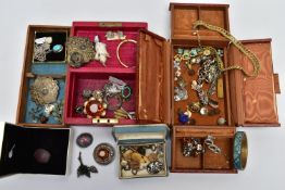 A BOX OF ASSORTED ITEMS, to include a large Middle Eastern ornate white metal belt buckle with