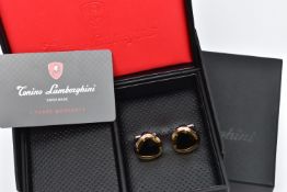 A PAIR OF 'TONINO LAMBORGHINI' CUFFLINKS, rounded triangle cufflinks detailing a polished white