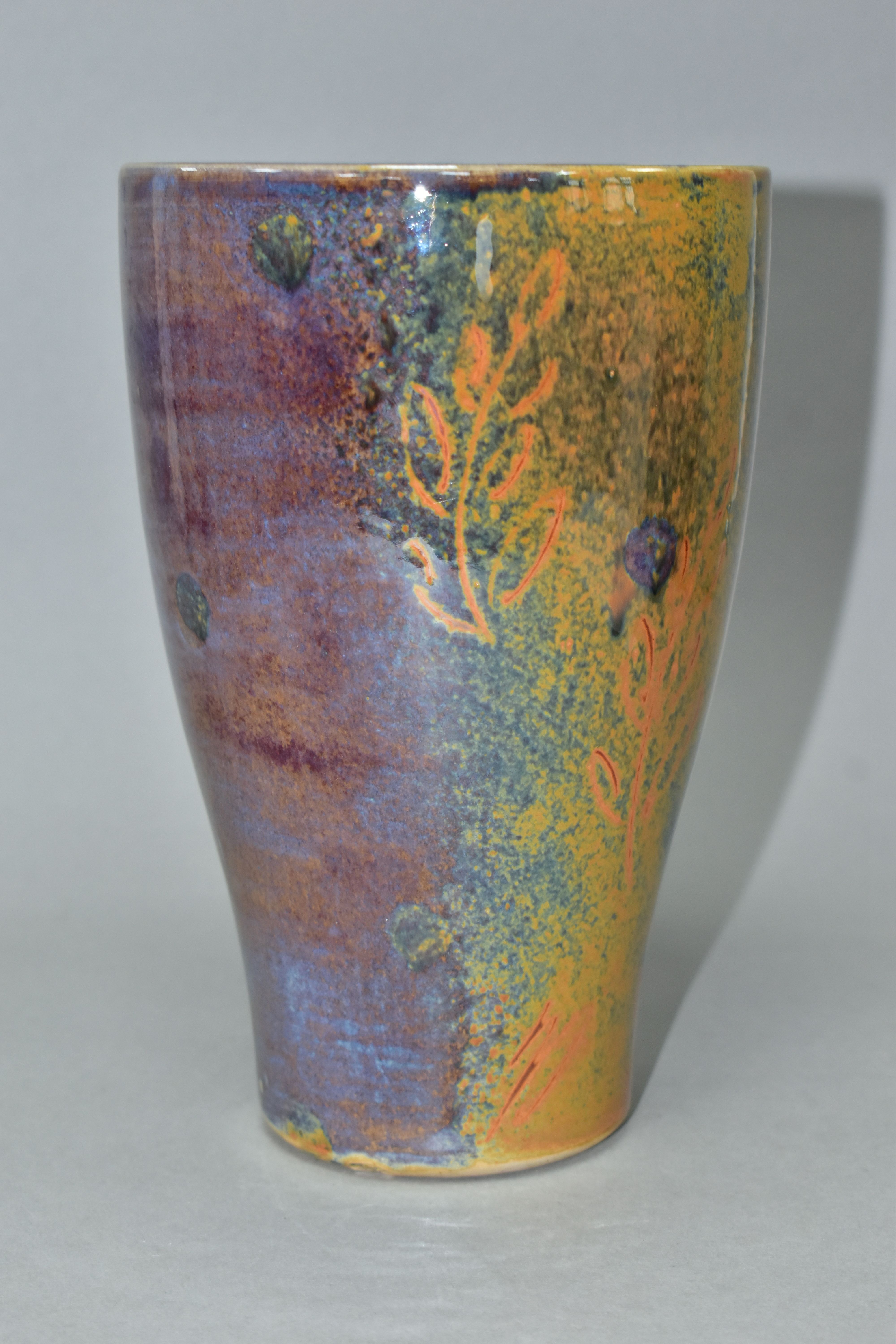 A DARTINGTON POTTERY VASE, in blue/brown Rowan Leaf design, tapering form, height 20cm x diameter - Image 2 of 5