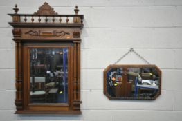 A FRENCH WALNUT OVERMANTEL MIRROR, with twin fluted pillars, 75cm x 115cm, and a walnut etched