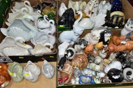 THREE BOXES OF CERAMIC CATS AND SWANS, to include over twenty four swan pots and planters, Crown