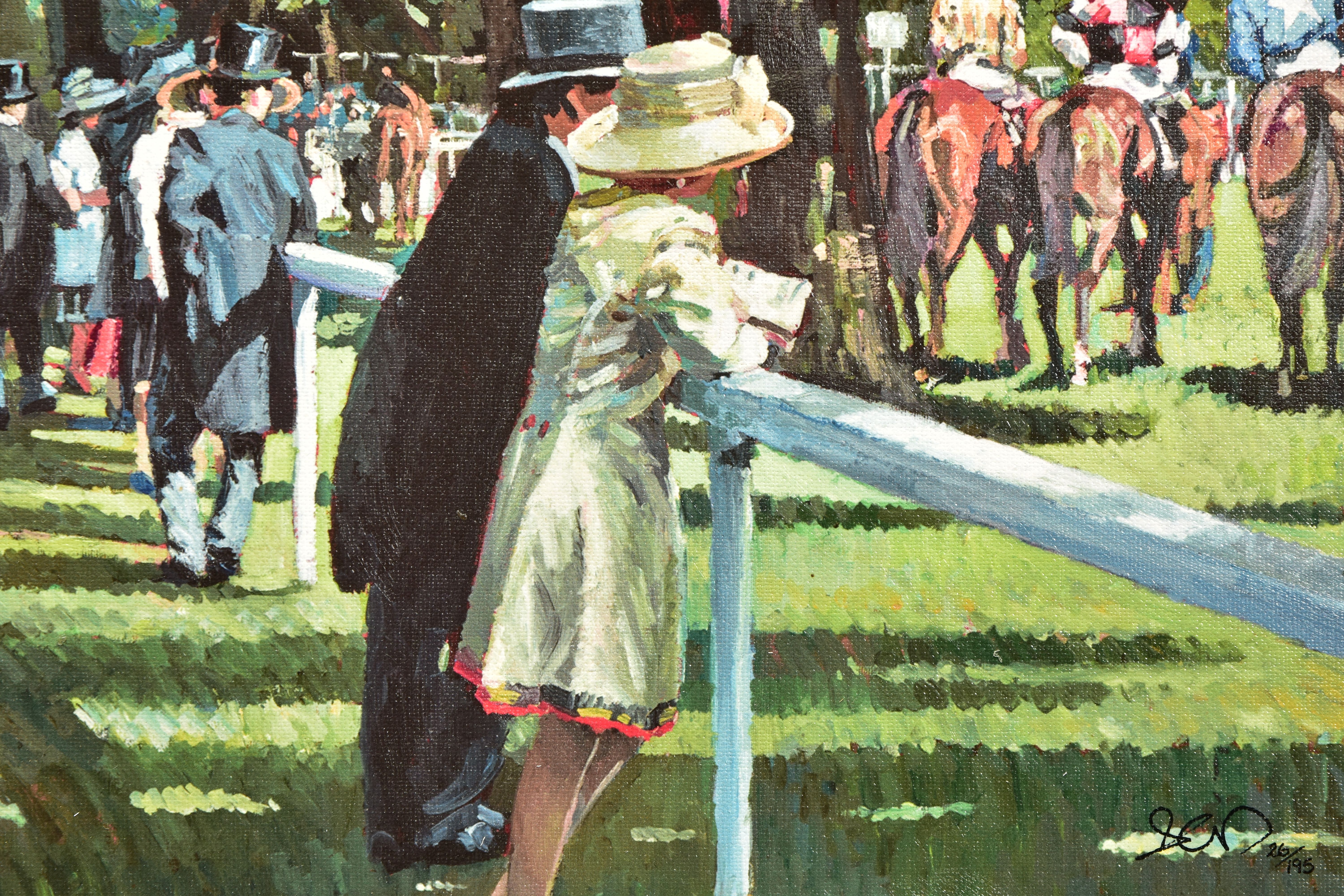 SHERREE VALENTINE DAINES (BRITISH 1959) '0N PARADE', a signed limited edition print of racegoers and - Bild 3 aus 5
