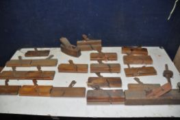 A COLLECTION OF VINTAGE PLANES to include ten wooden moulding planes, two wooden rebate planes,