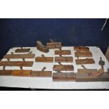 A COLLECTION OF VINTAGE PLANES to include ten wooden moulding planes, two wooden rebate planes,