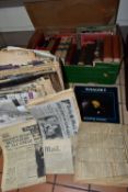 EPHEMERA, two boxes containing a collection of commemorative newspapers, magazines, periodicals,