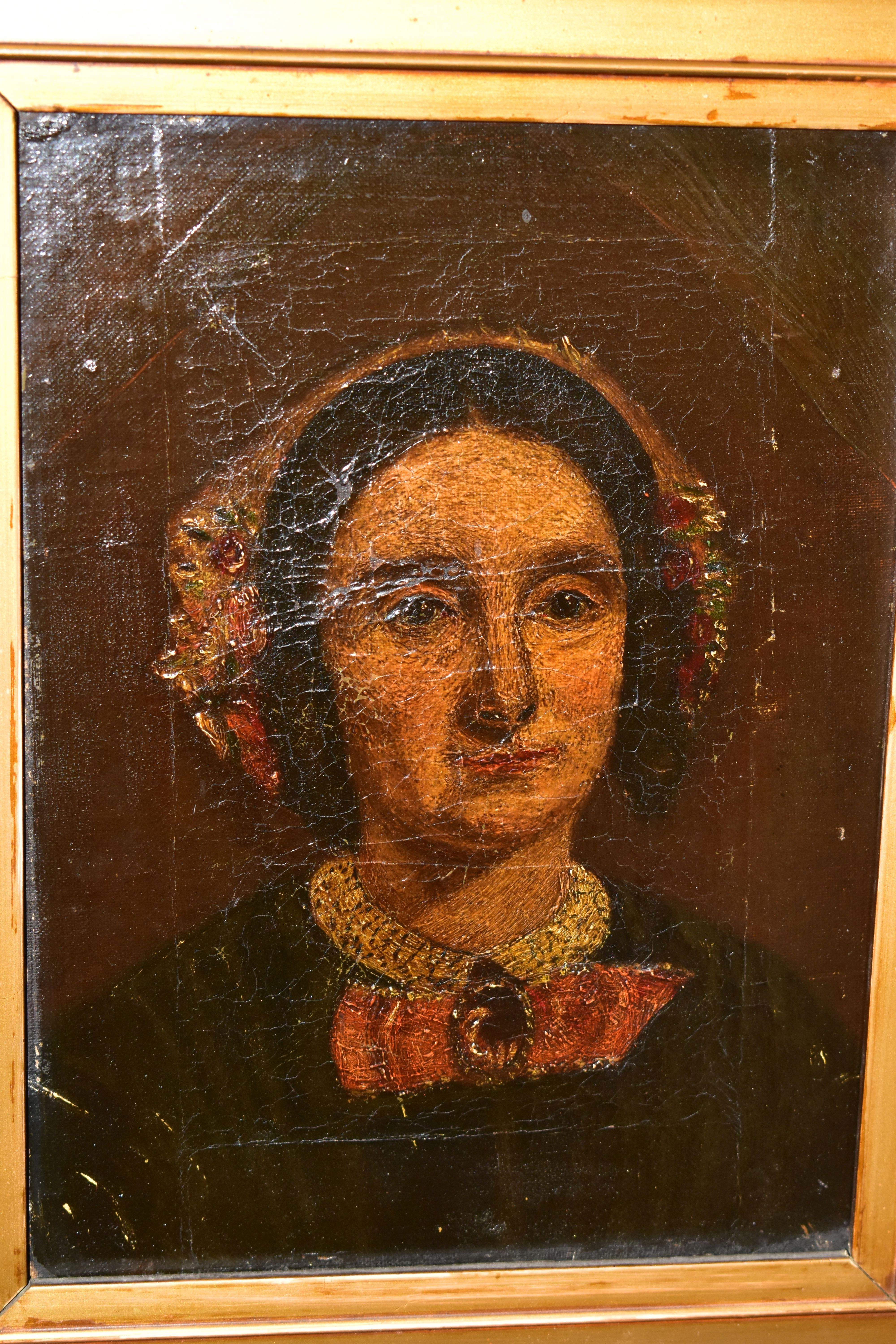 A MID VICTORIAN HEAD AND SHOULDERS PORTRAIT OF A WOMAN, no visible signature, oil on canvas, - Image 2 of 5
