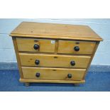 A 19TH CENTURY PINE CHEST OF TWO SHORT OVER TWO LONG DRAWERS, width 86cm x depth 43cm x height