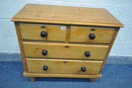 A 19TH CENTURY PINE CHEST OF TWO SHORT OVER TWO LONG DRAWERS, width 86cm x depth 43cm x height