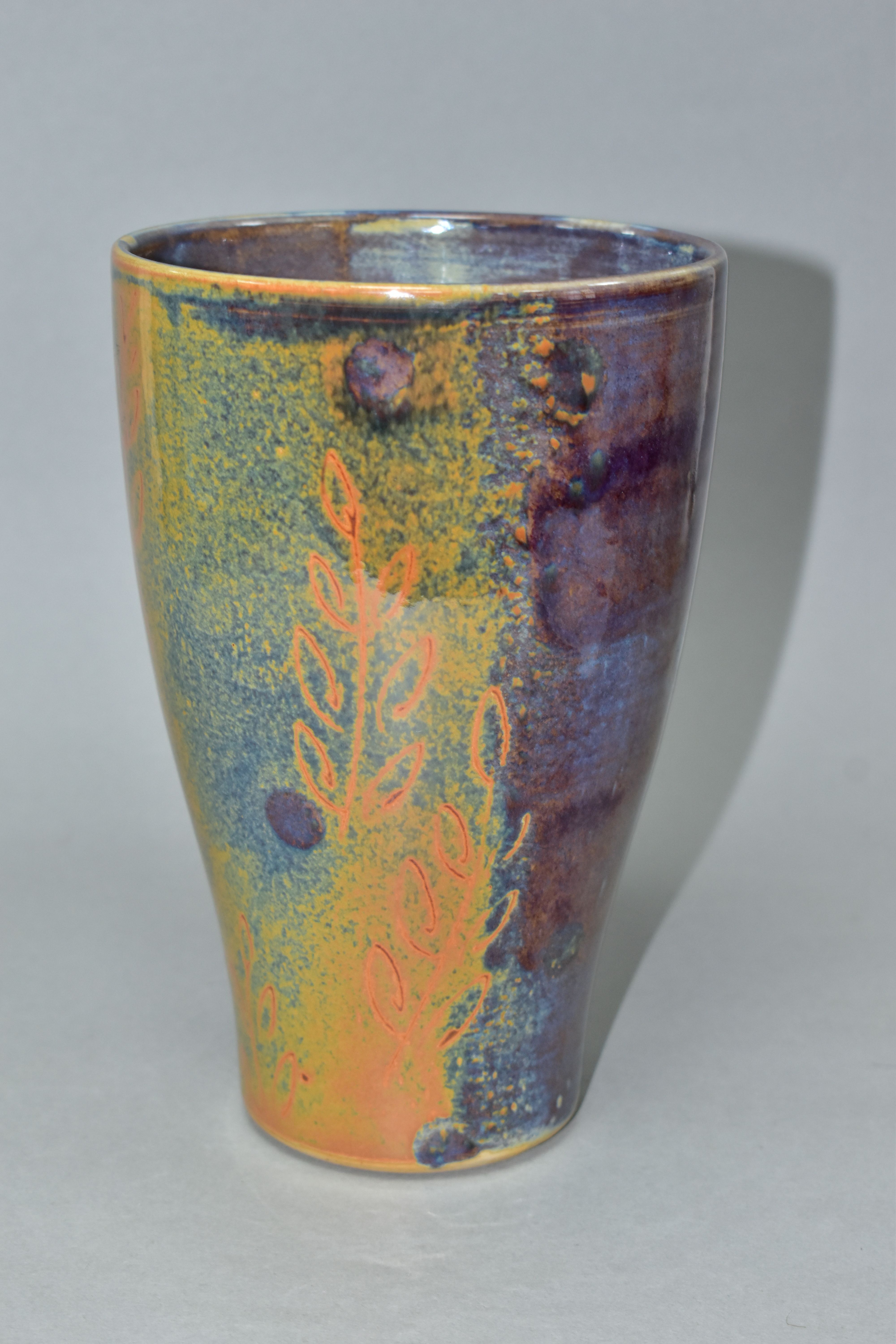A DARTINGTON POTTERY VASE, in blue/brown Rowan Leaf design, tapering form, height 20cm x diameter - Image 3 of 5