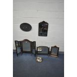 A SELECTION OF MIRRORS, to include a mahogany triple dressing mirror, a swing mirror, a 19th century