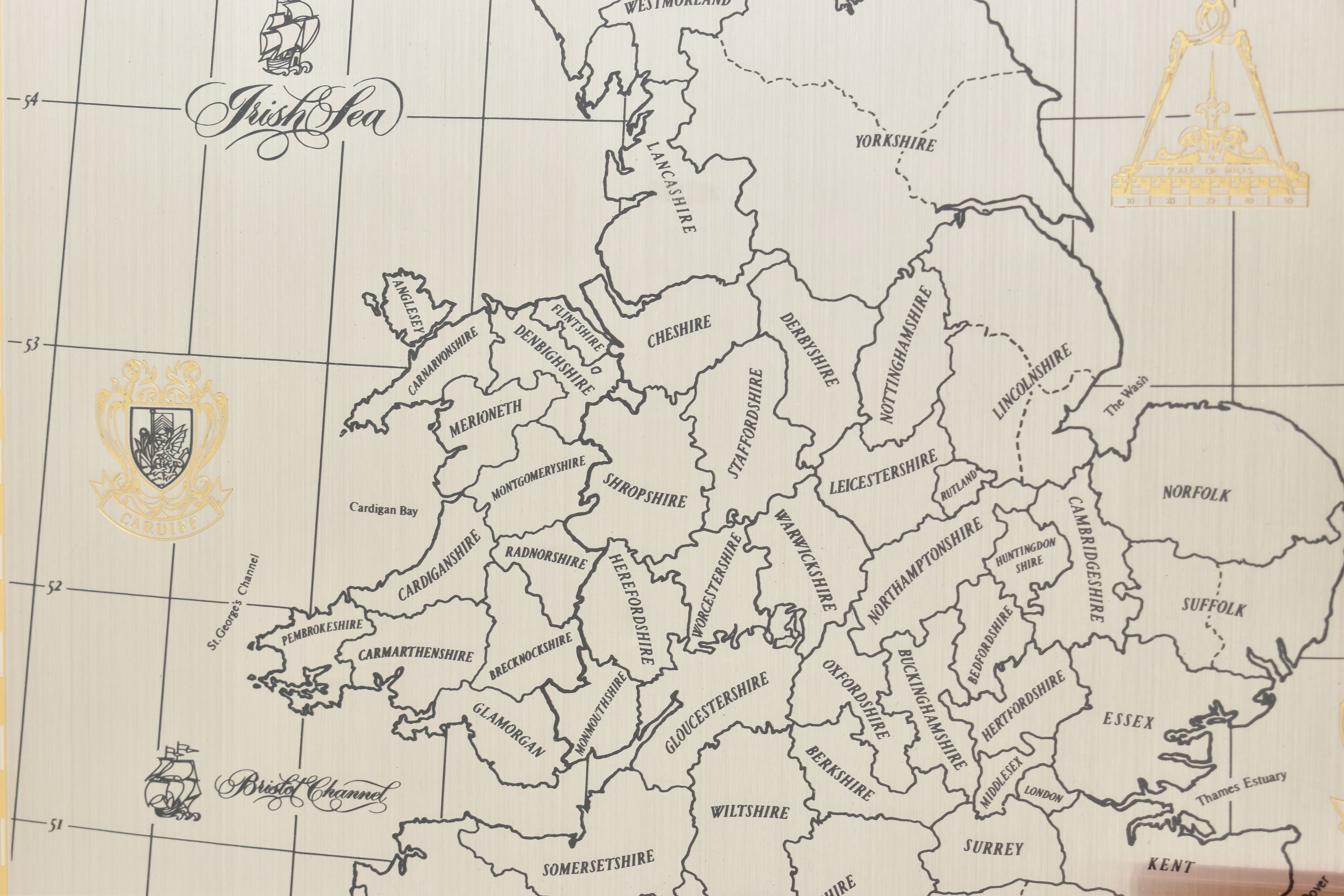 A SILVER MAP OF GREAT BRITAIN, etched with the boundary lines and coats of arms of the historic - Image 5 of 7