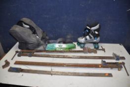 FOUR SASH CLAMPS (UNBRANDED) along with a pair of SFR phoenix quad roller skates in carry bag with