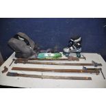 FOUR SASH CLAMPS (UNBRANDED) along with a pair of SFR phoenix quad roller skates in carry bag with