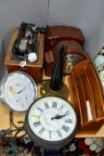 A GROUP OF SUNDRY ITEMS, to include a twentieth century wooden cased mantel clock, a Steepletone