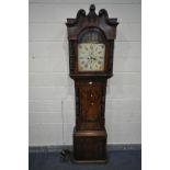 A VICTORIAN MAHOGANY AND CROSSBANDED EIGHT DAY LONGCASE CLOCK, the hood with a swan neck pediment,