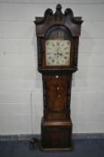 A VICTORIAN MAHOGANY AND CROSSBANDED EIGHT DAY LONGCASE CLOCK, the hood with a swan neck pediment,
