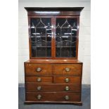 A GEORGE III MAHOGANY SECRETAIRE BOOKCASE, the top with an overhanging cornice, double astragal