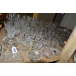 A GROUP OF CRYSTAL AND OTHER GLASSWARES, to include four Waterford Crystal trinket dishes, six large