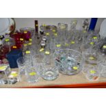A GROUP OF ASSORTED CUT GLASS AND CRYSTAL, to include two cut glass perfume bottles with silver