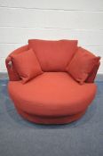 A NEXT RED UPHOLSTERED SWIVEL CHAIR, dimeter 105cm