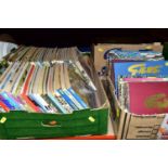 THREE BOXES OF BOOKS, to include approximately eighty Giles cartoon books and collectors editions,