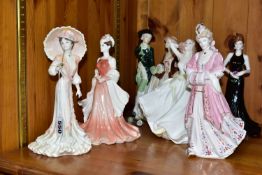 SIX COALPORT FIGURINES/FIGURE GROUP, comprising limited edition Lady Harriet 2857/12500, limited