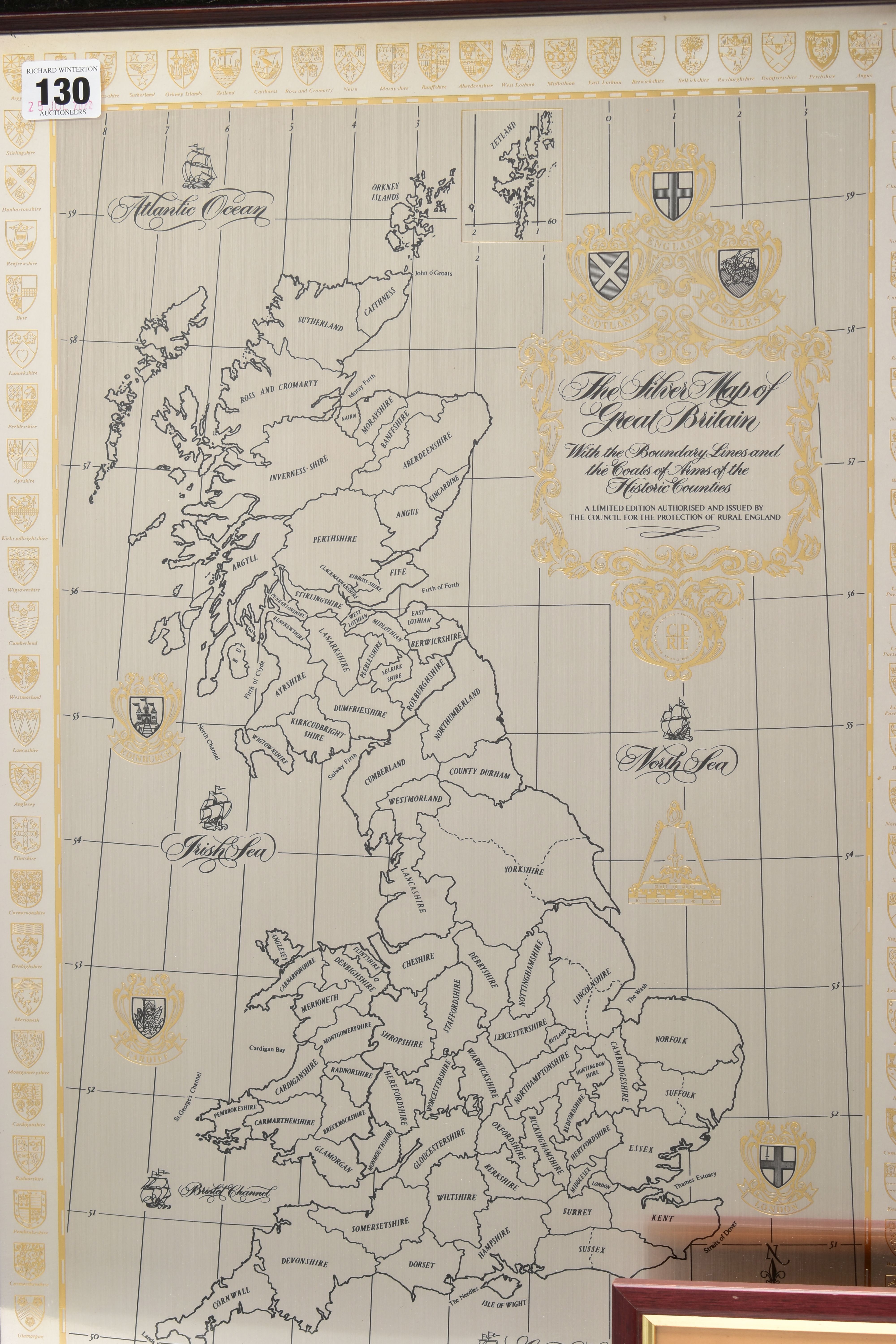 A SILVER MAP OF GREAT BRITAIN, etched with the boundary lines and coats of arms of the historic - Image 2 of 7