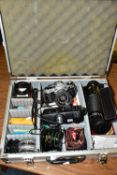 A CANON CAMERA AE-1 PROGRAM, aluminium cased consisting a Canon 50mm F1.8 lens, Sunagor zoom lens,