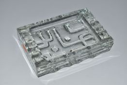 A ROSICE GLASSWORKS ASHTRAY, designed by Vladislav Urban circa 1967, clear glass with moulded