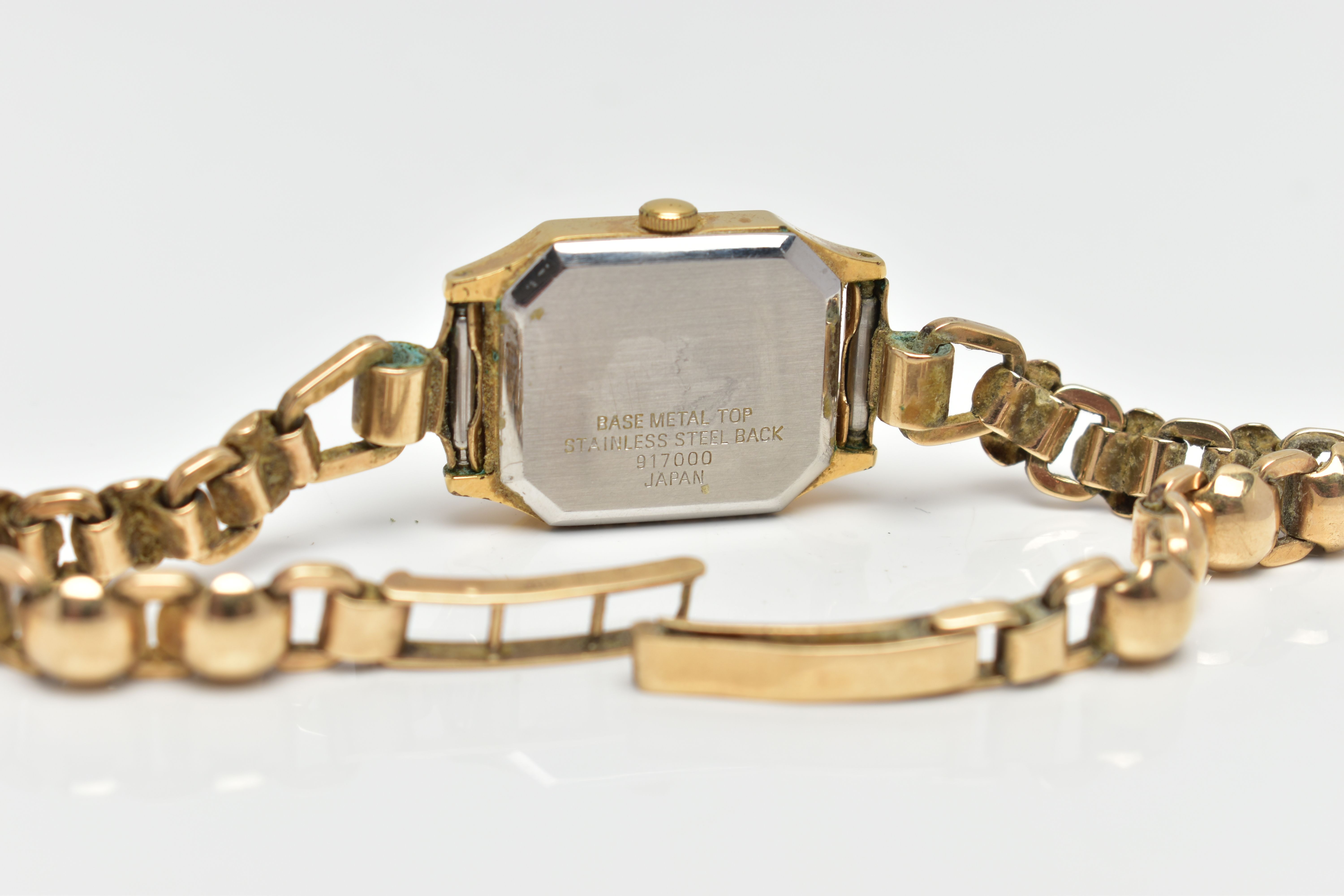 A LADIES 1950's 'ACCURIST' WRISTWATCH WITH 9CT GOLD STRAP, the octagonal black dial, signed ' - Image 5 of 6