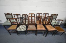 A SELECTION OF VARIOUS CHAIRS, to include four mahogany splat back chairs, an ebonised open