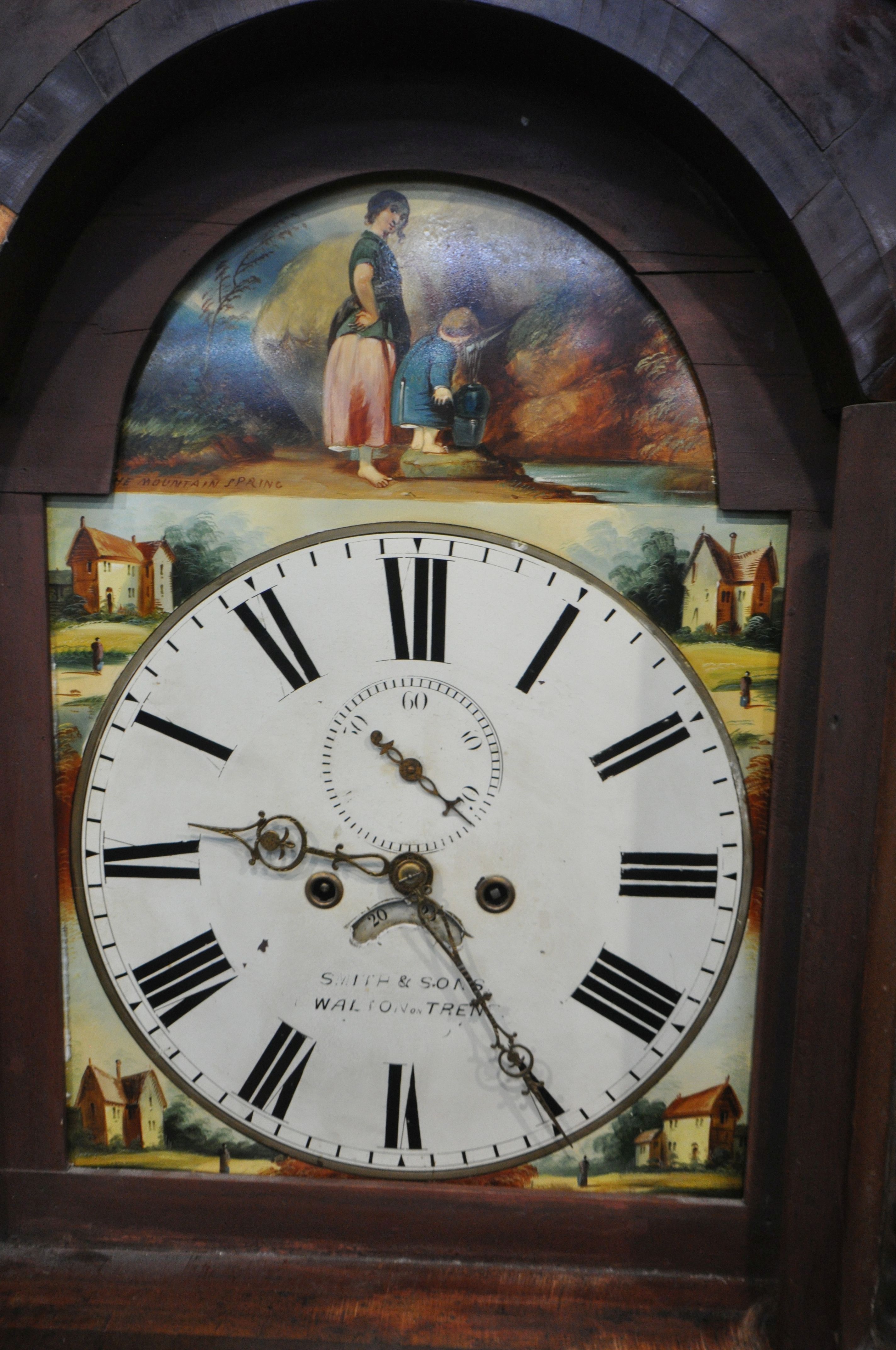 A GEORGIAN FLAME MAHOGANY AND CROSSBANDED EIGHT DAY LONGCASE CLOCK, the hood with swan neck - Image 3 of 5