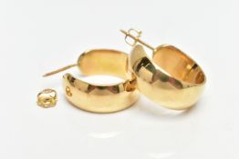 A PAIR OF MODERN 18CT GOLD EARRINGS, each designed as a plain polished solid ear hoop, with screw