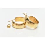 A PAIR OF MODERN 18CT GOLD EARRINGS, each designed as a plain polished solid ear hoop, with screw