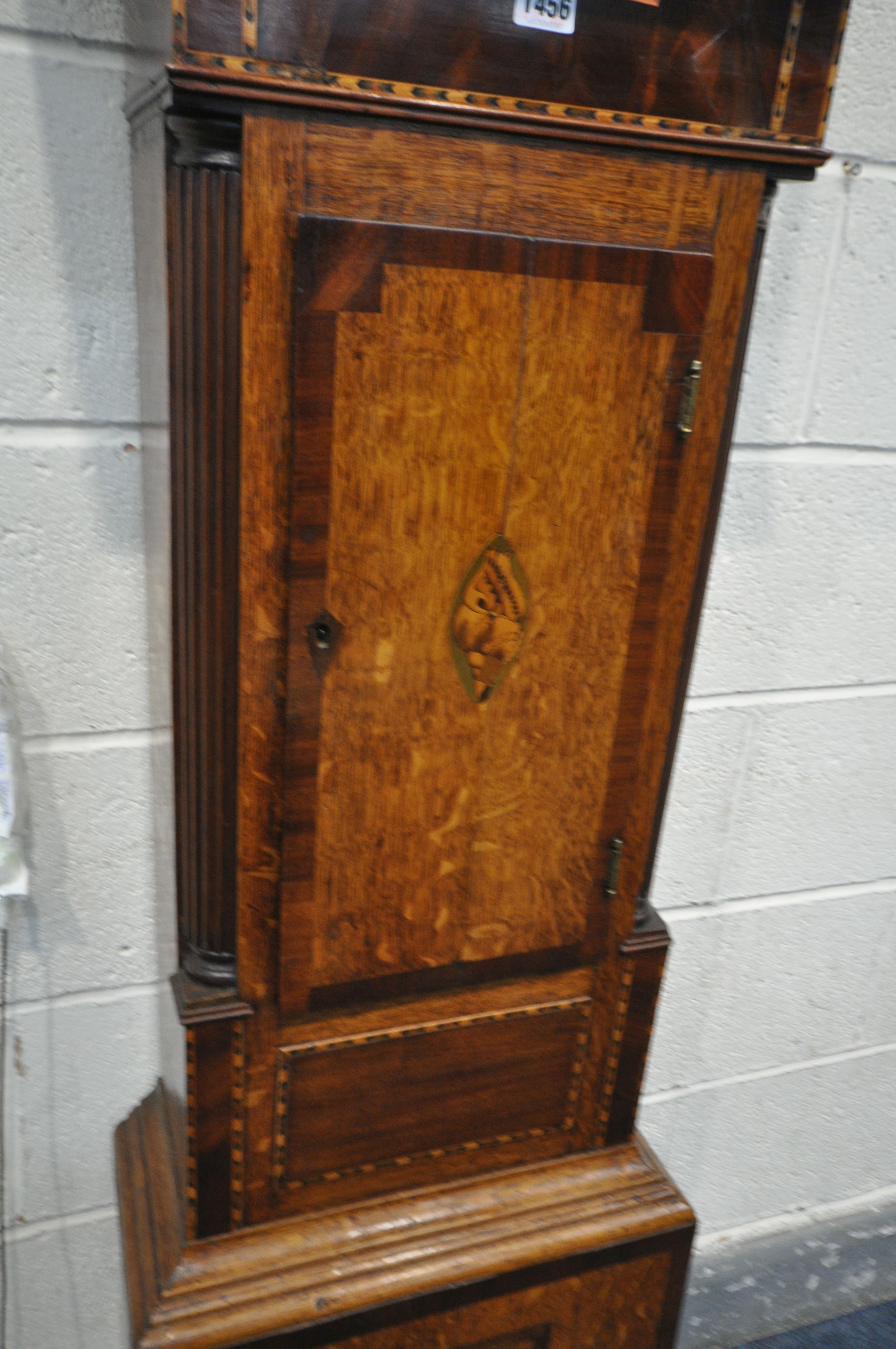 A GEORGE III OAK, CROSSBANDED MARQUETRY INLAID EIGHT DAY LONGCASE CLOCK, signed William Morris of - Image 7 of 8