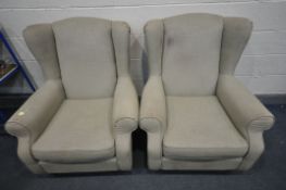 A PAIR OF NEXT BEIGE UPHOLSTERED ARMCHAIRS (condition - some stains)