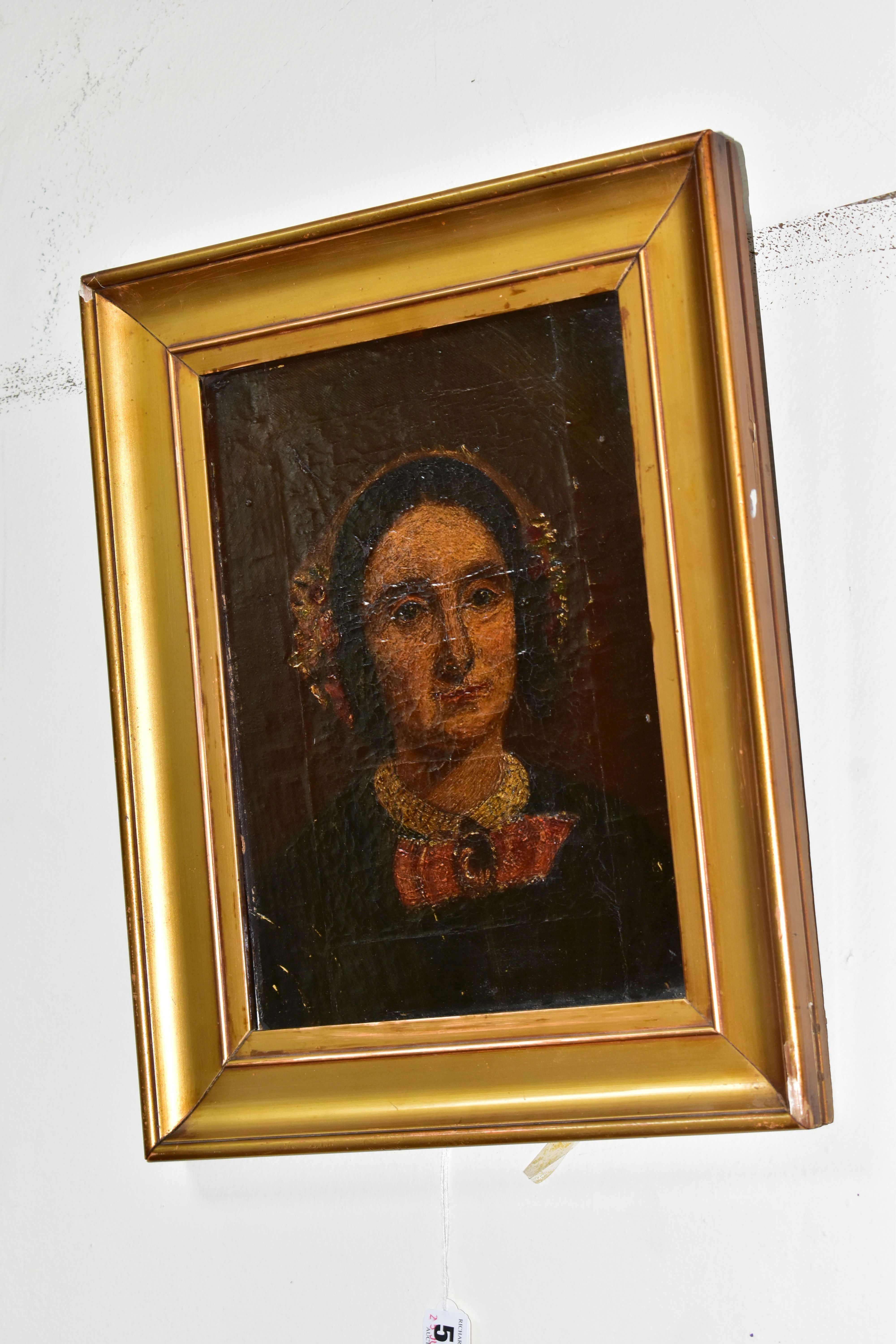 A MID VICTORIAN HEAD AND SHOULDERS PORTRAIT OF A WOMAN, no visible signature, oil on canvas, - Image 5 of 5