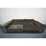 HOWARD KEITH FOR HK DESIGNS, A LARGE STRIPPED UPHOSTERED SOFA, length 266cm x depth 100cm x height