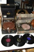 VINTAGE GRAMAPHONES, two portable vintage Gramaphone's, the Decca Rally and a His Master's Voice