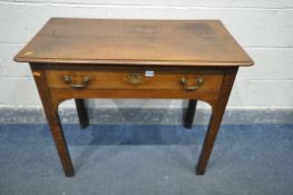 AN EARLY 20TH CENTURY OAK SIDE TABLE WITH A SINGLE FRIEZE DRAWER, width 92cm x depth 48cm x height