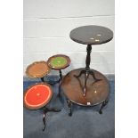 A 20TH CENTURY MAHOGANY CIRCULAR OCCASIONAL TABLE, diameter 60cm x height 44cm, two mahogany wine