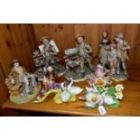 A GROUP OF CAPODIMONTE FIGURINES, ETC, to include two Carter's Capodimonte Ltd Generous Tramp