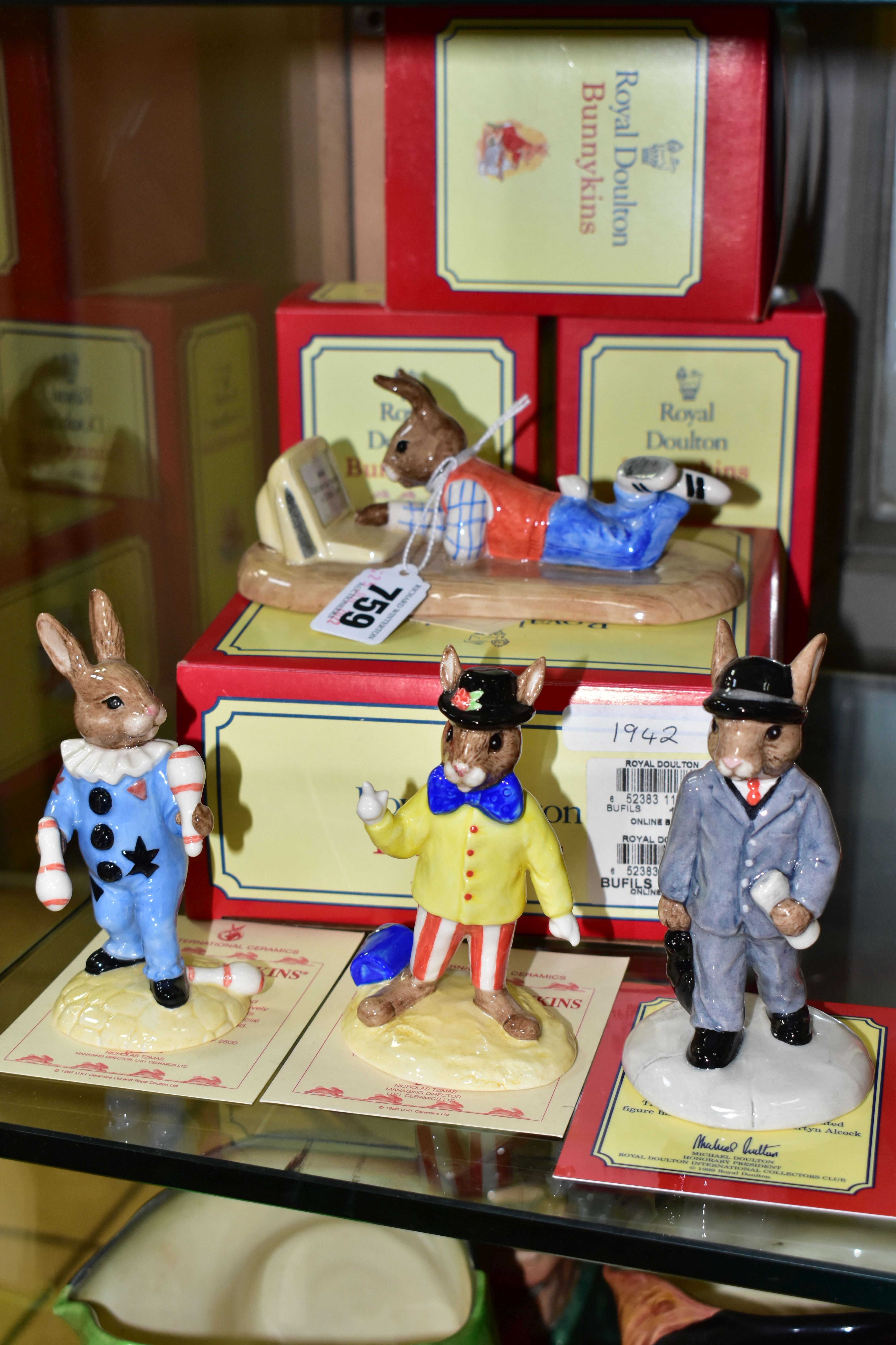 FOUR BOXED ROYAL DOULTON LIMITED EDITION BUNNYKINS FIGURES, comprising On Line DB238 produced